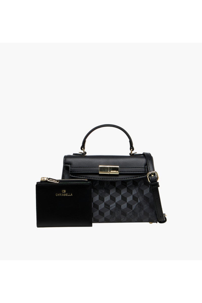 Geometric Print Crossbody Bag with Wallet